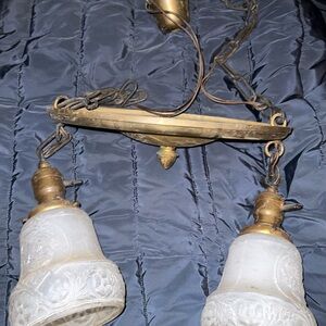 Vintage Brass and Glass Pendant Light Fixture